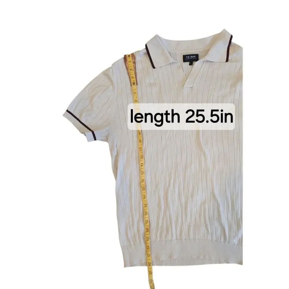 Tie Bar Ribbed Sweater Polo color is vintage Ivory, Mens Large - Picture 6 of 7